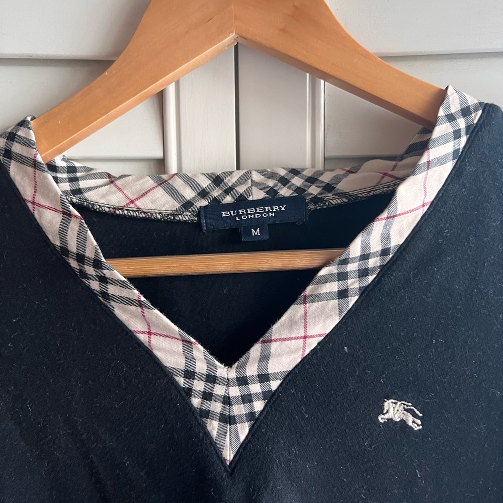 vintage burberry london long sleeve with signature plaid trim